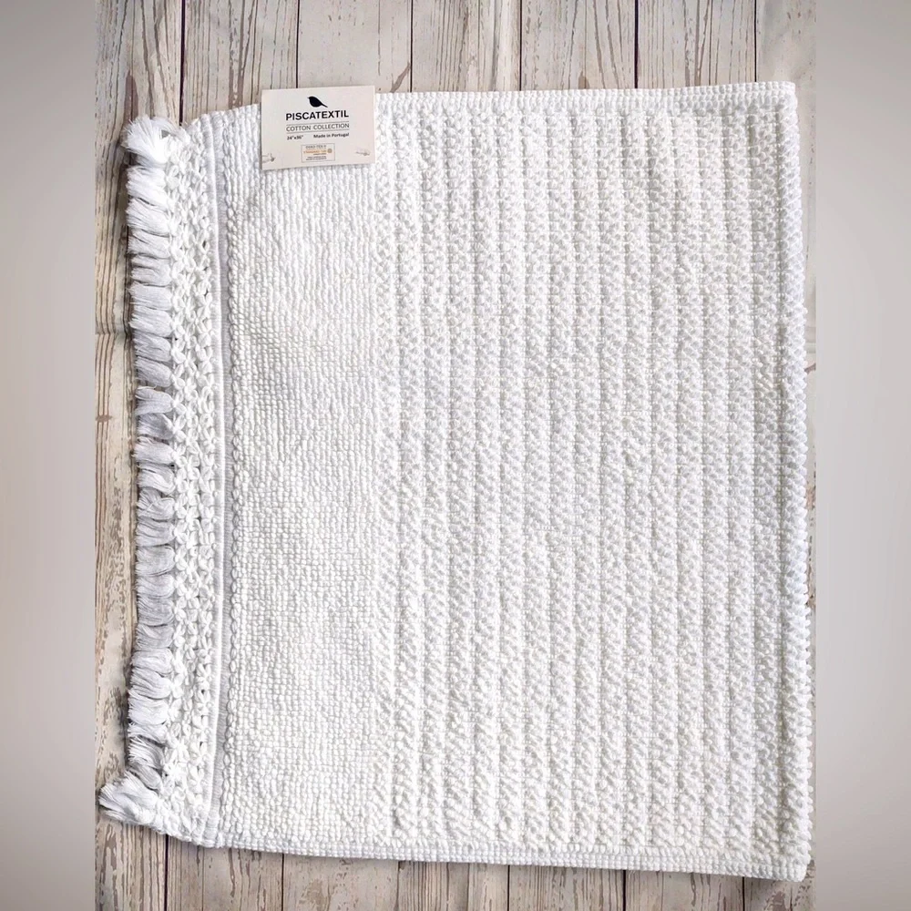🎁Piscatextil Cotton Collection Bath Mat with Embroidery & Tassels (24